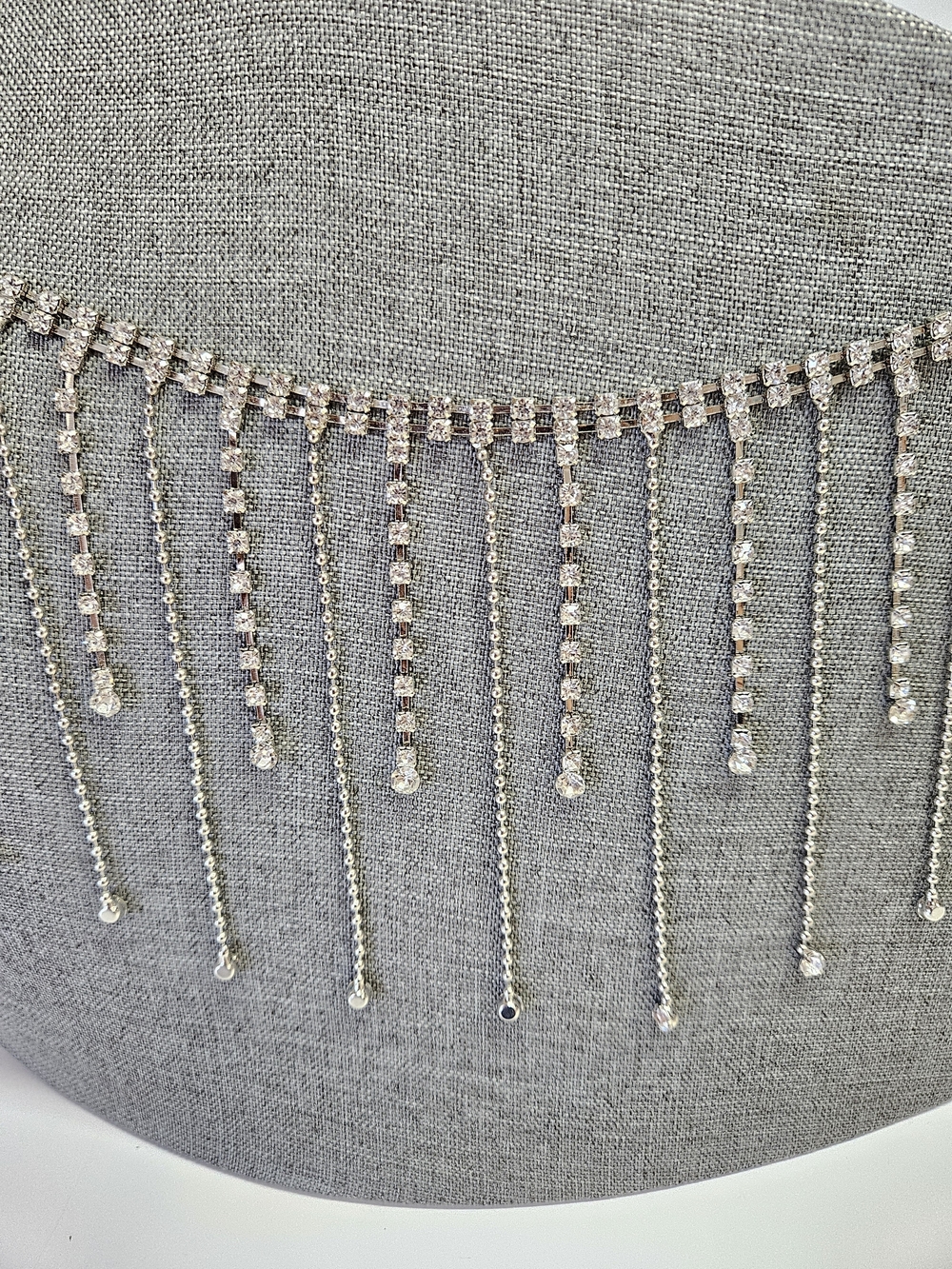 VINTAGE 80s Silver Tone Rhinestone Fringe Chain Belt Adjustable One Size Disco